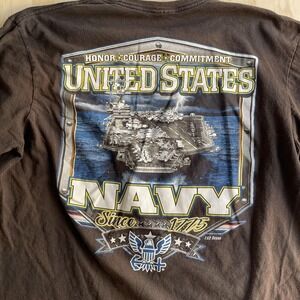 United States Navy Shirt Mens XL Brown 7.62 Design Graphic Tee Double Sided